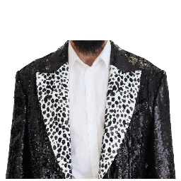 Black Sequined Cow Pattern Nylon Blazer