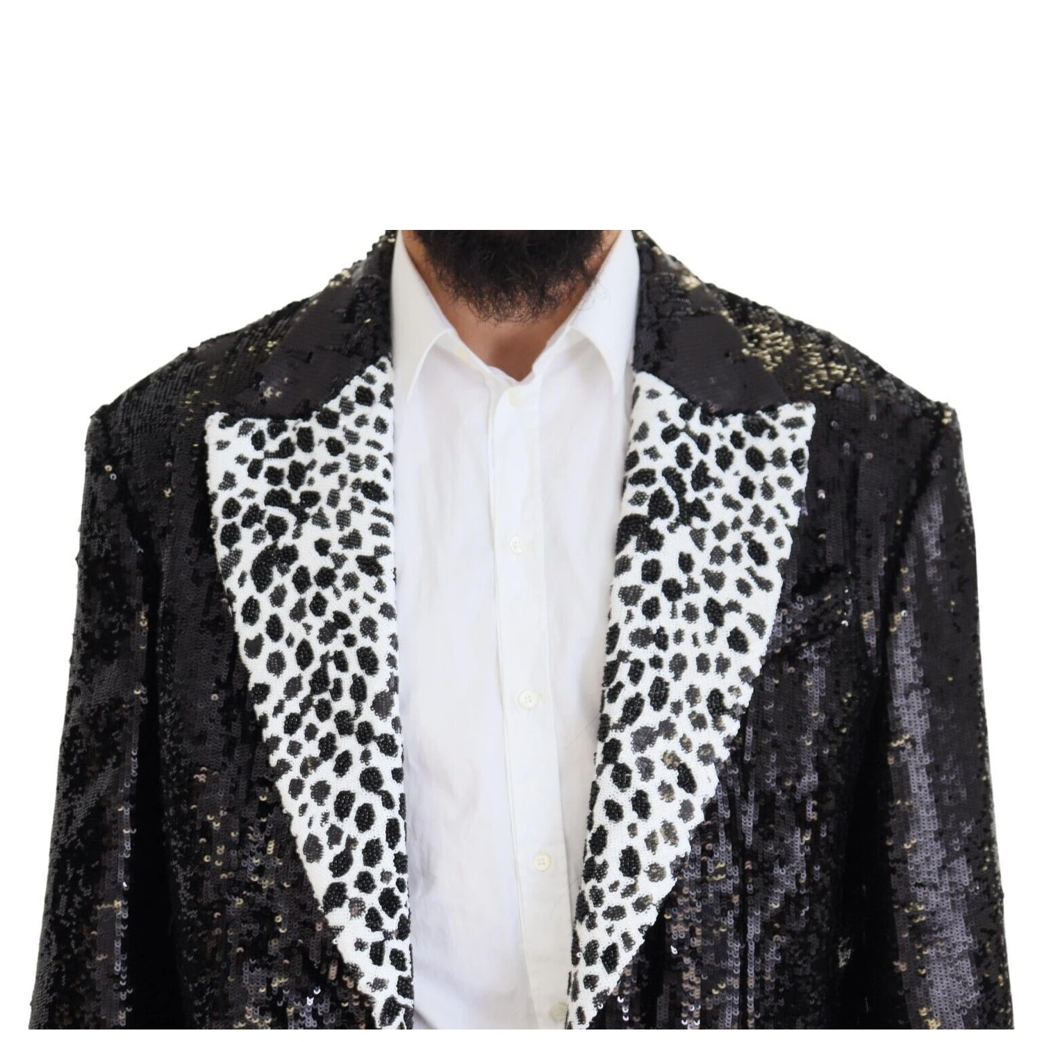 Black Sequined Cow Pattern Nylon Blazer
