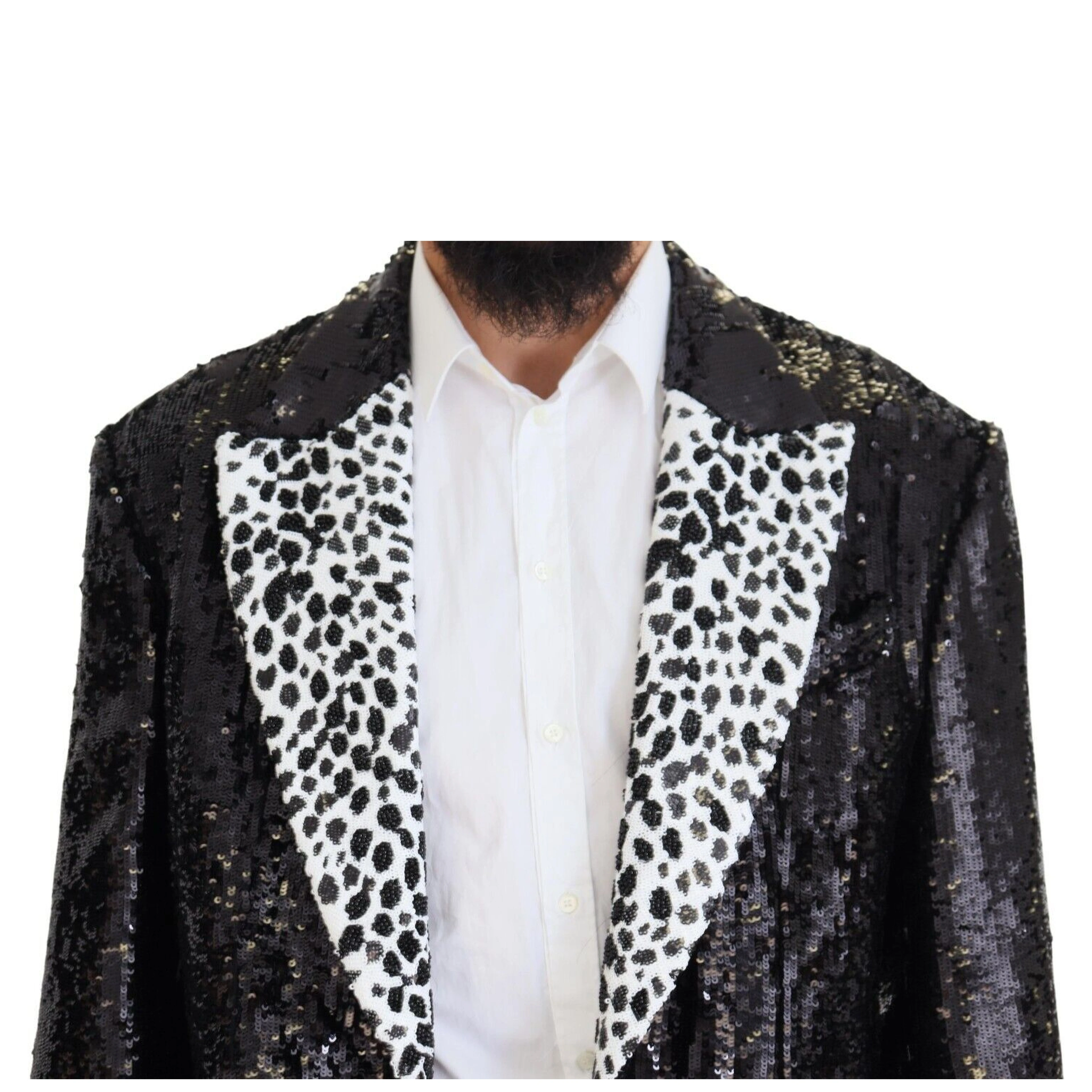 Black Sequined Cow Pattern Nylon Blazer