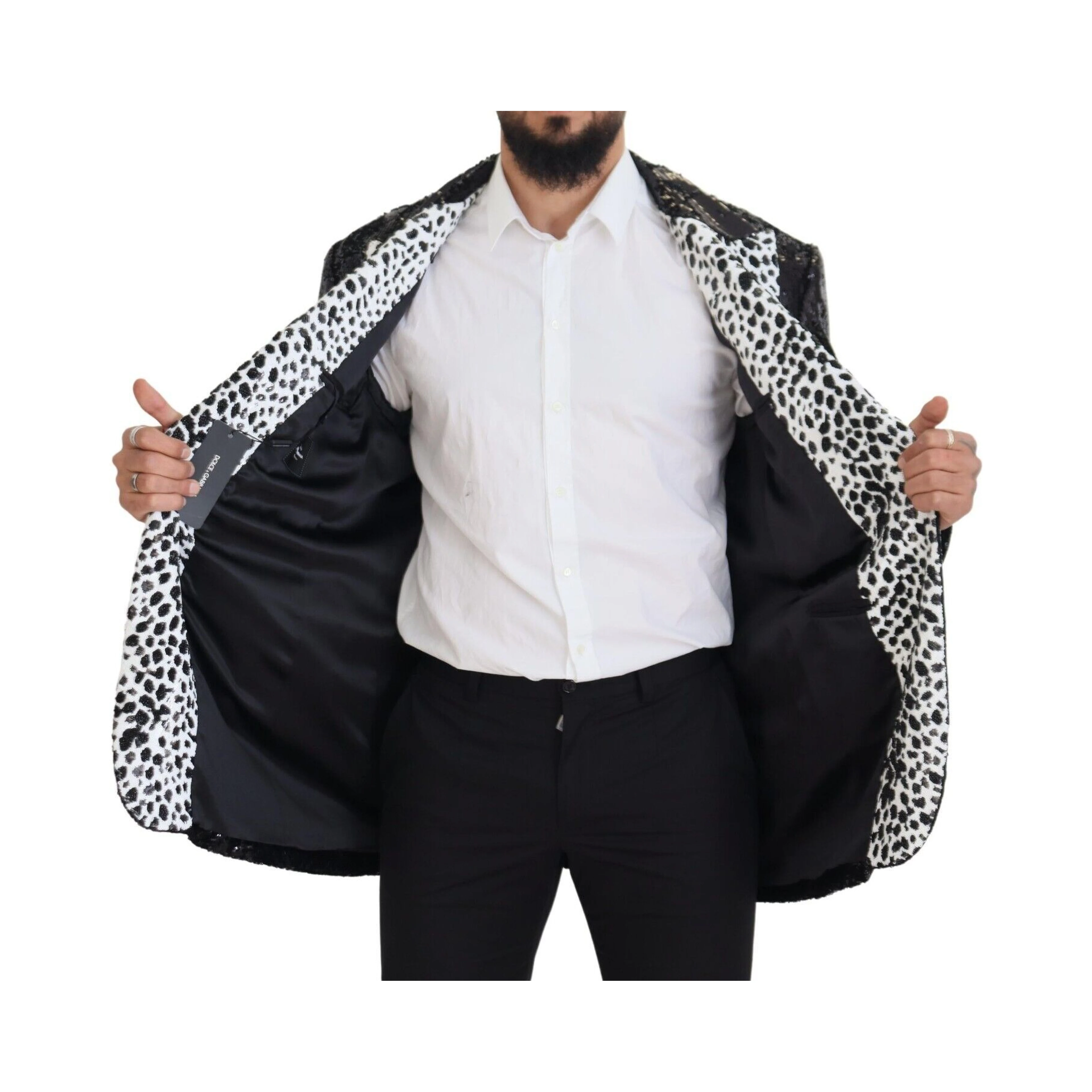 Black Sequined Cow Pattern Nylon Blazer