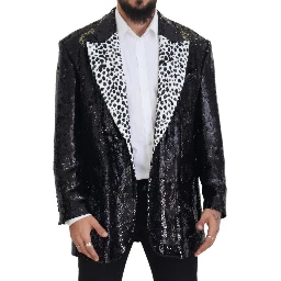 Black Sequined Cow Pattern Nylon Blazer