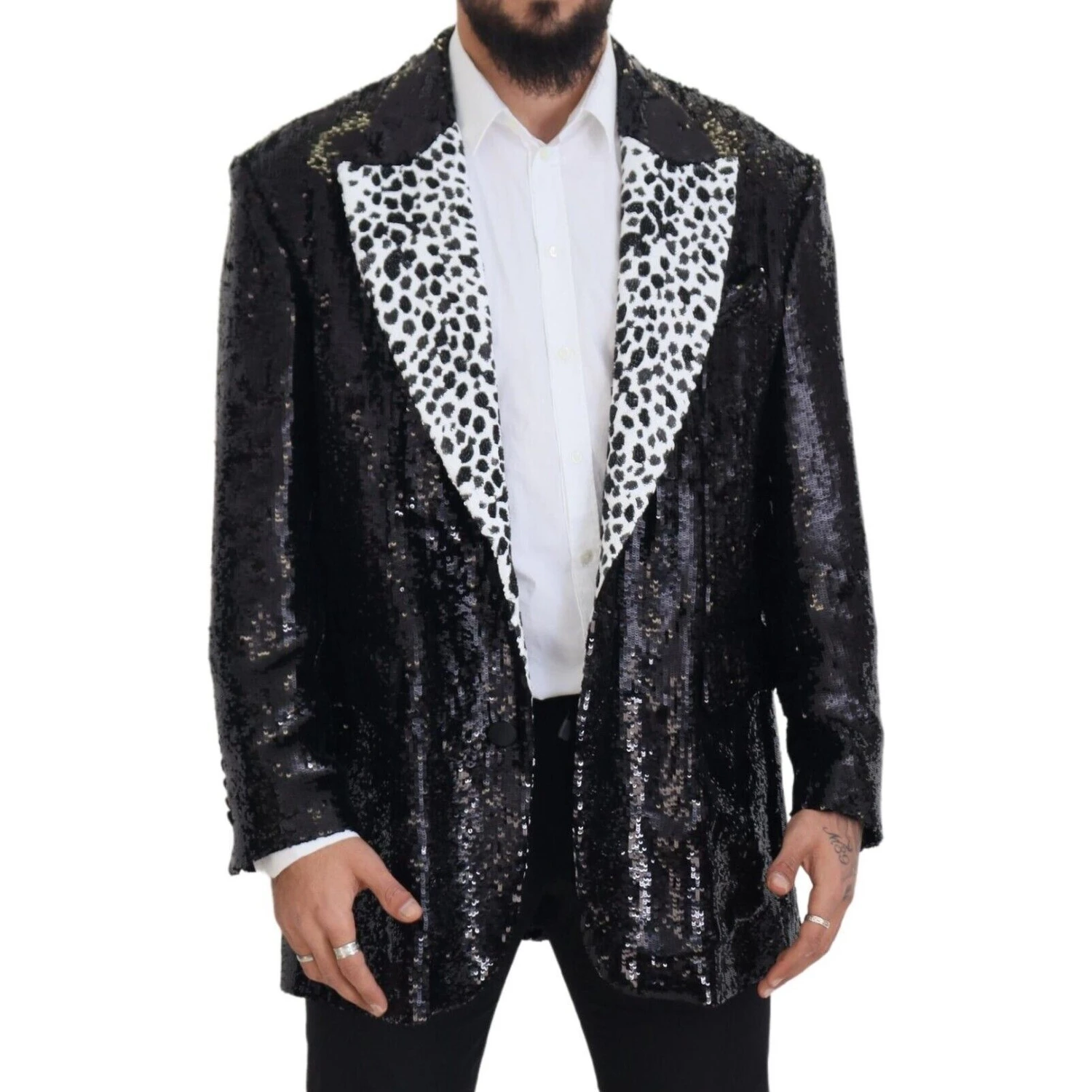 Black Sequined Cow Pattern Nylon Blazer