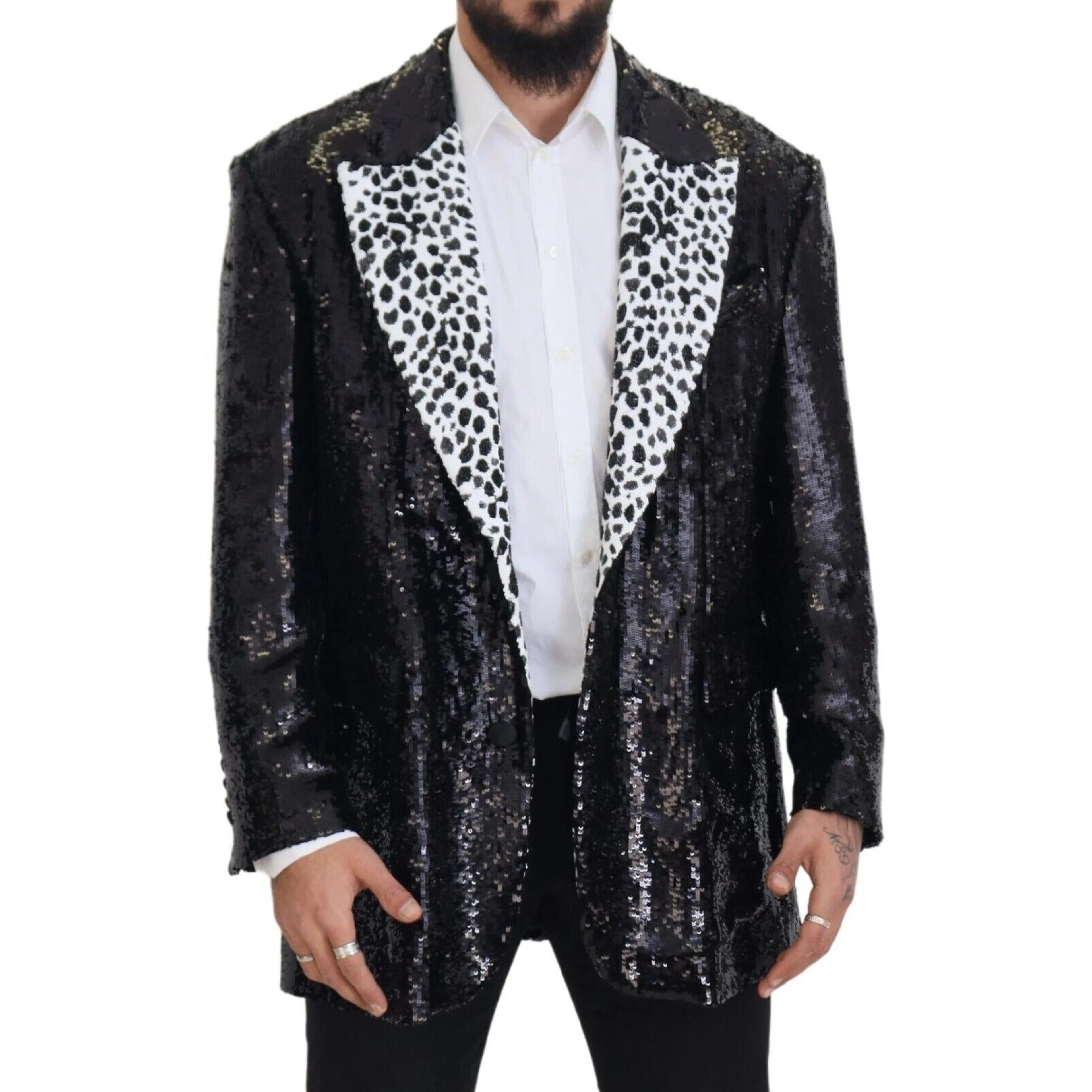 Black Sequined Cow Pattern Nylon Blazer