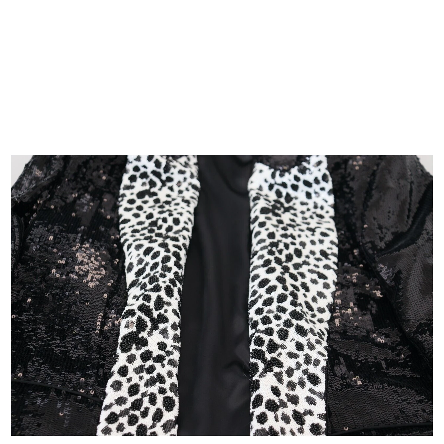 Black Sequined Cow Pattern Nylon Blazer