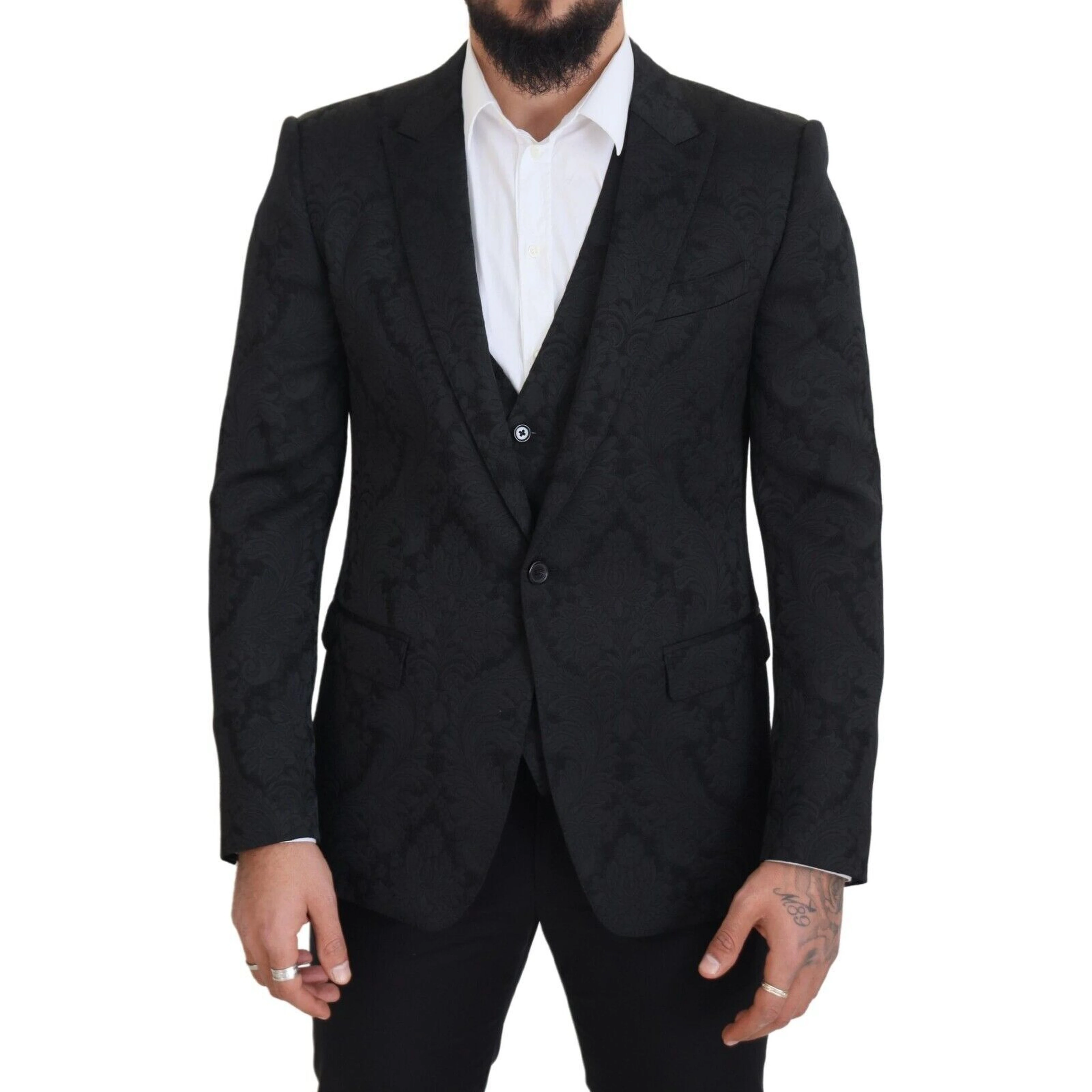 Black Floral Brocade 2 Piece MARTINI Suit
