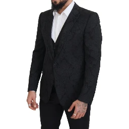 Black Floral Brocade 2 Piece MARTINI Suit