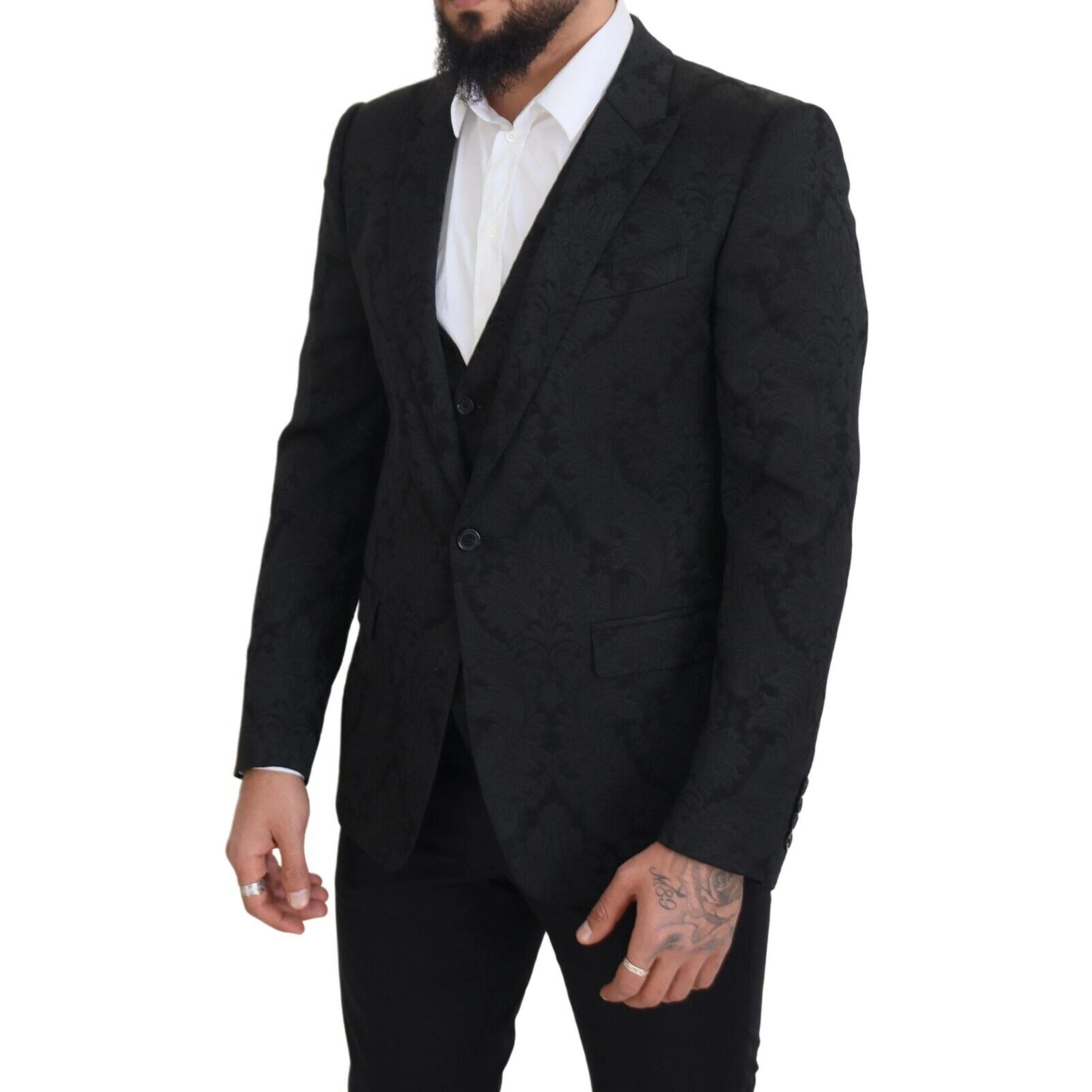 Black Floral Brocade 2 Piece MARTINI Suit