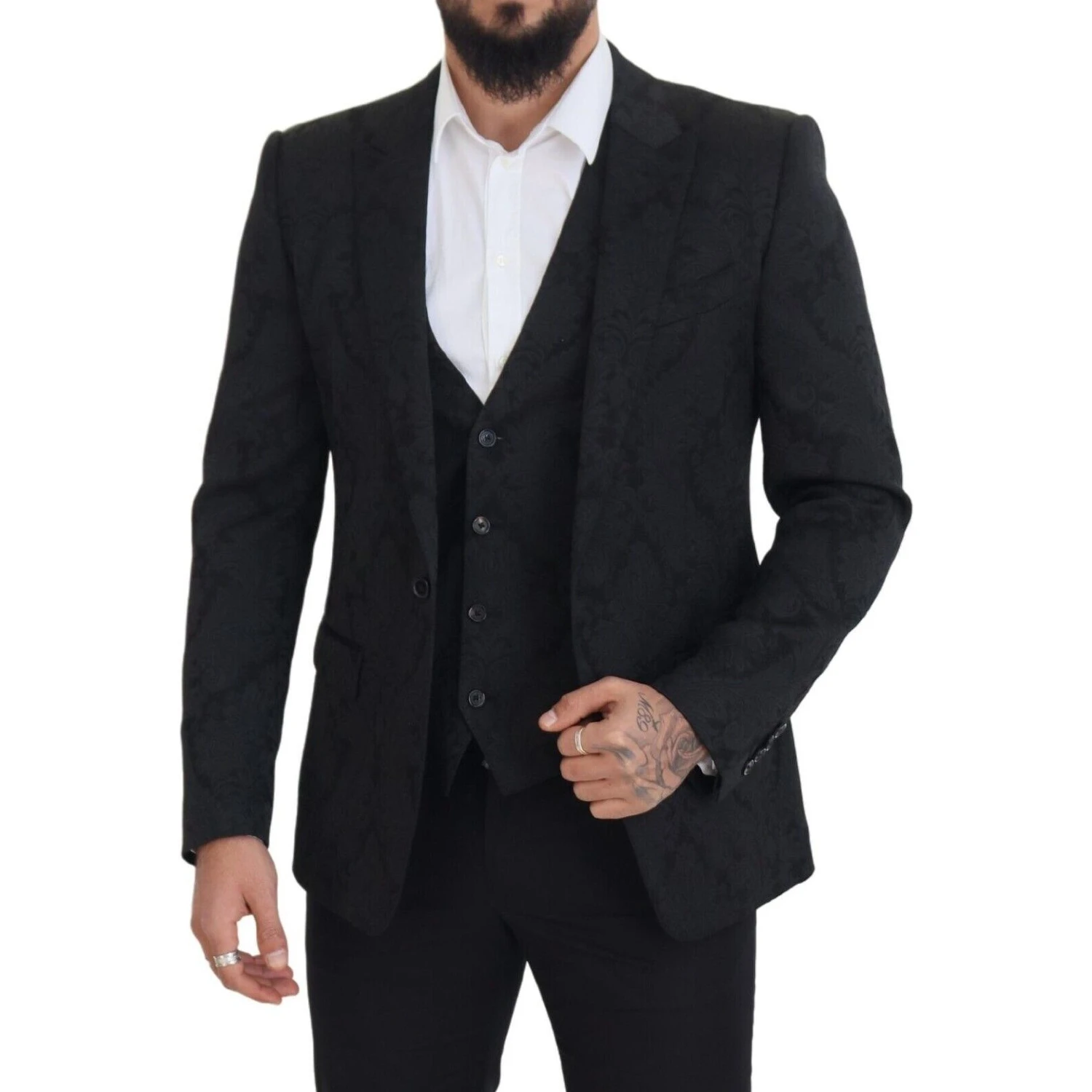 Black Floral Brocade 2 Piece MARTINI Suit