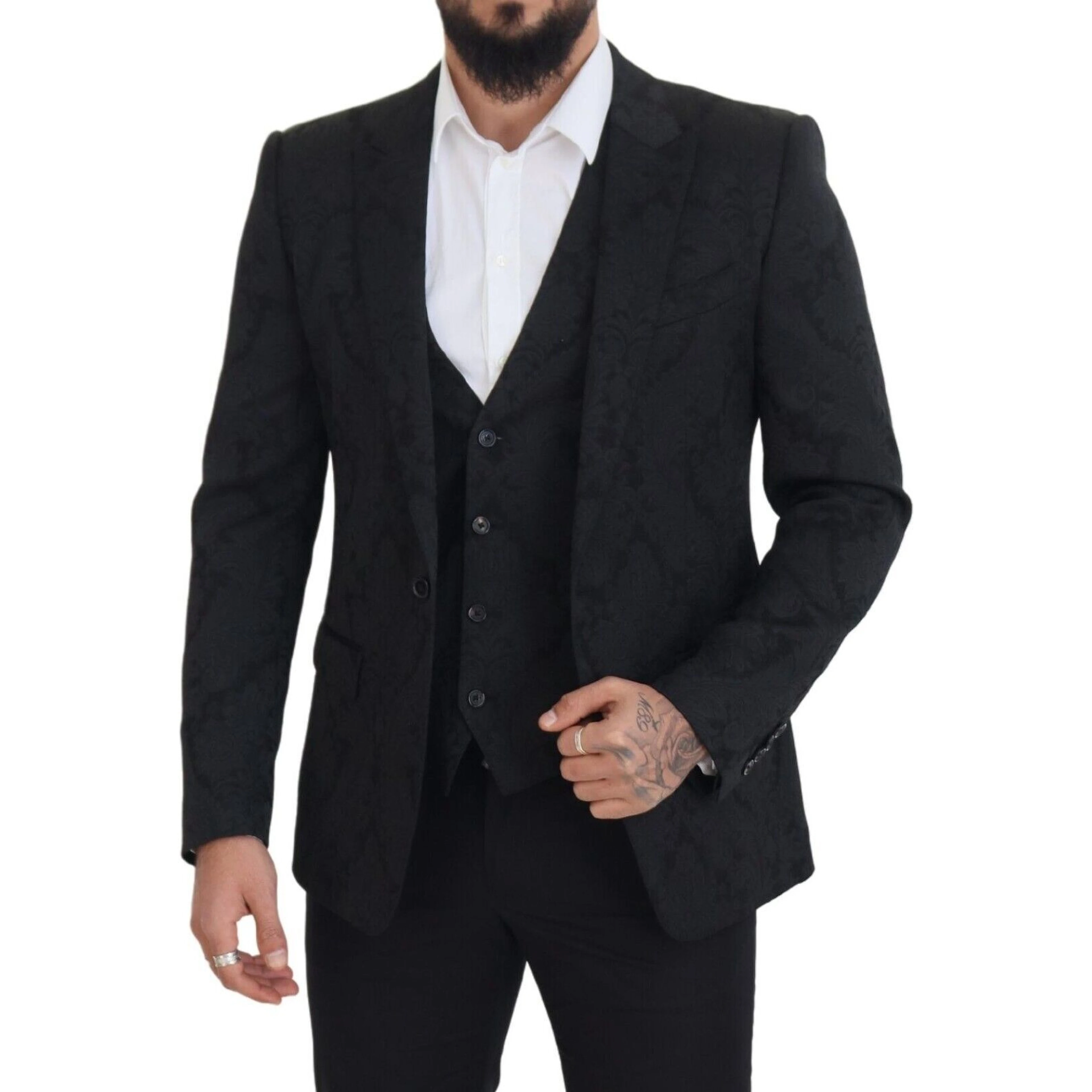 Black Floral Brocade 2 Piece MARTINI Suit