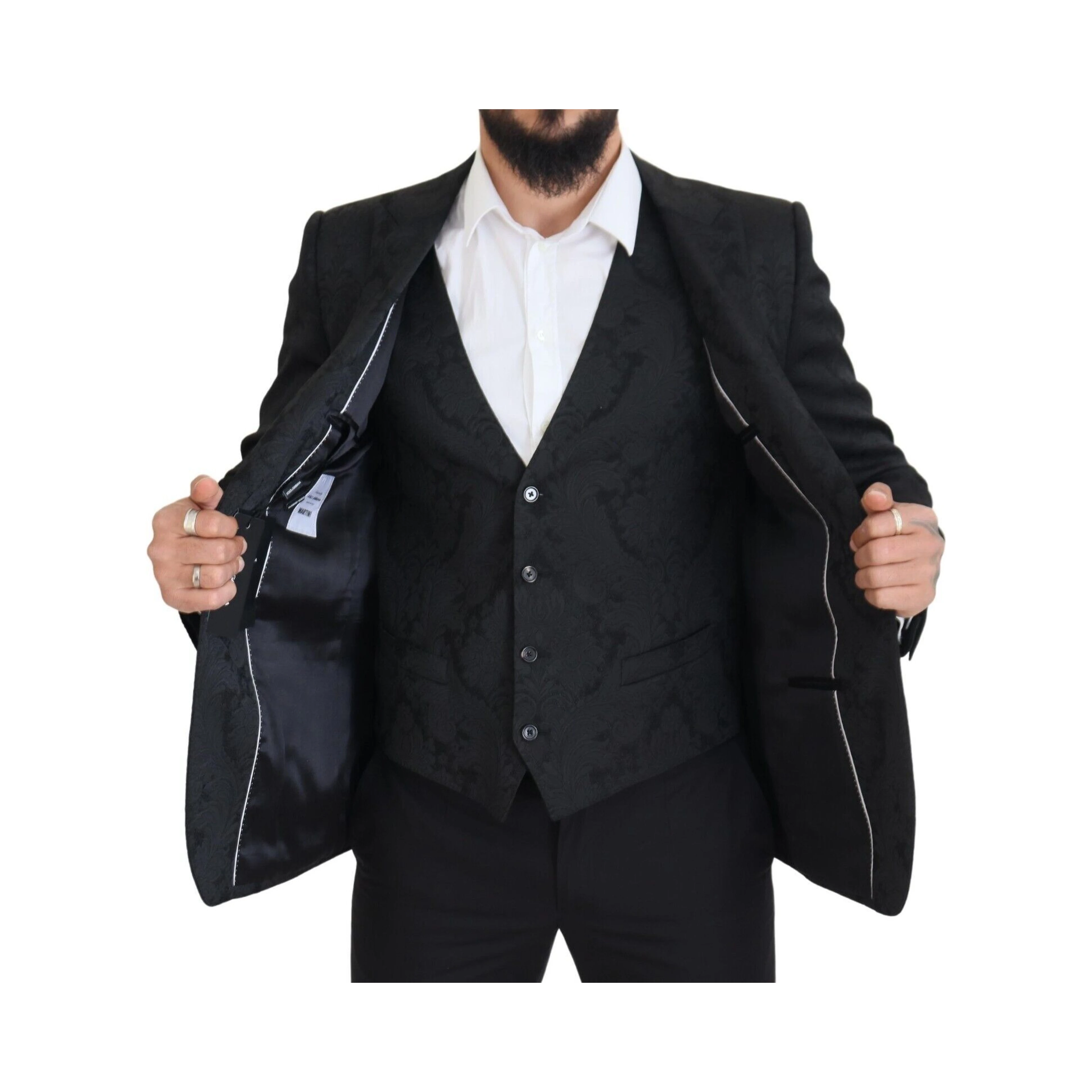 Black Floral Brocade 2 Piece MARTINI Suit