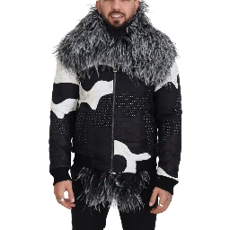 Black White Fur Shearling Full Zip Jacket