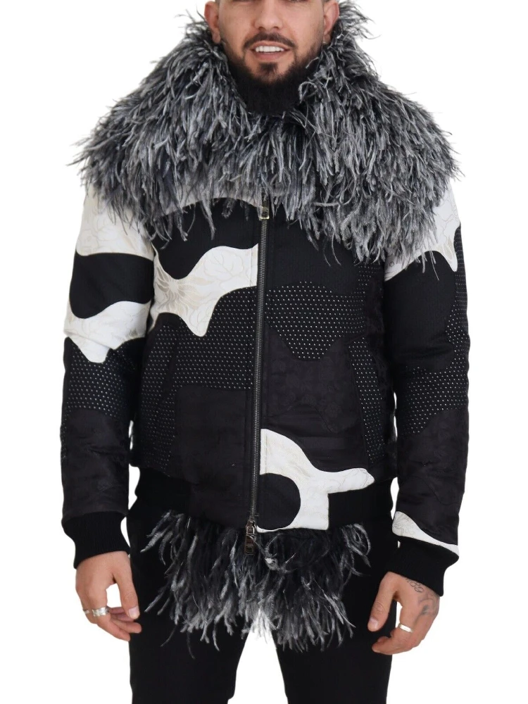 Black White Fur Shearling Full Zip Jacket