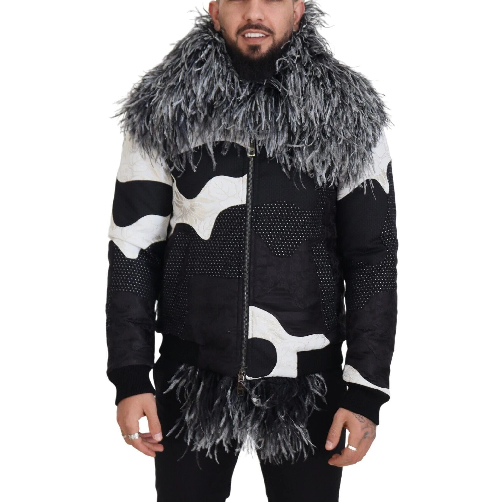 Black White Fur Shearling Full Zip Jacket