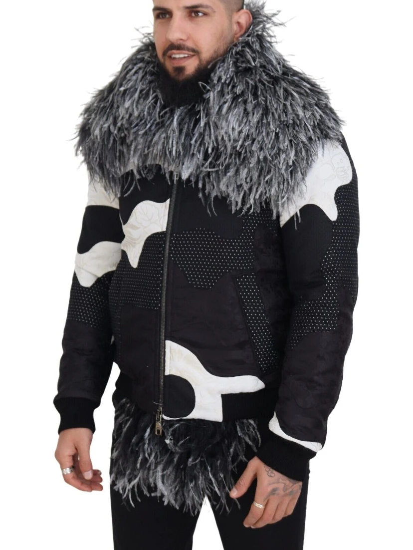 Black White Fur Shearling Full Zip Jacket