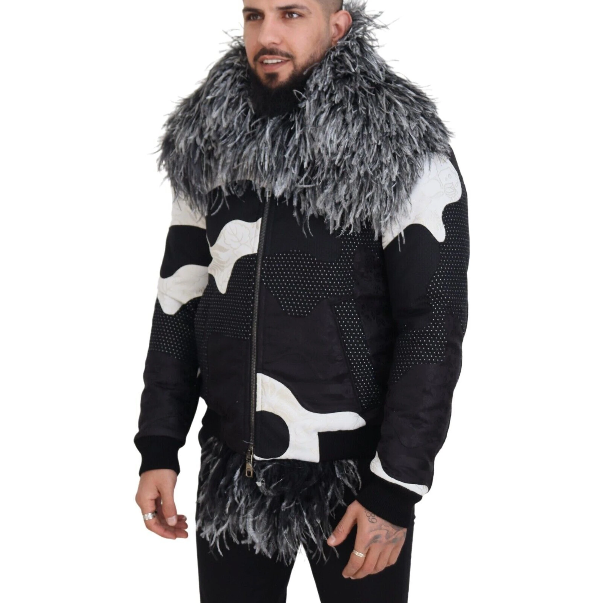 Black White Fur Shearling Full Zip Jacket