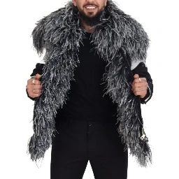 Black White Fur Shearling Full Zip Jacket
