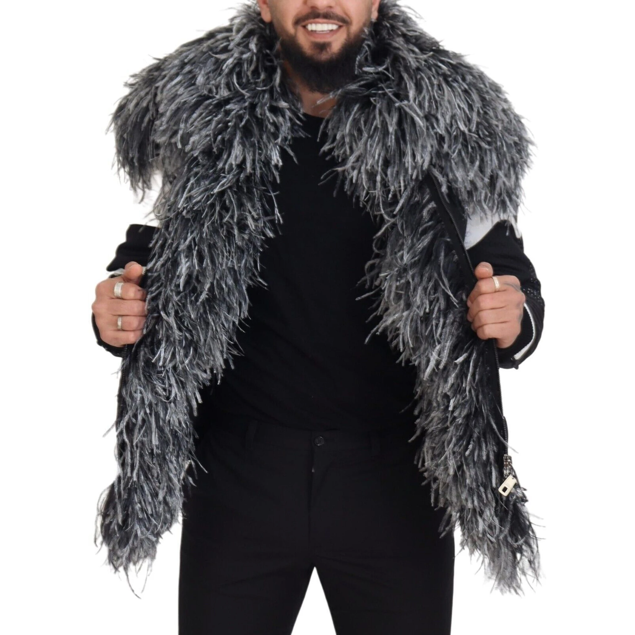 Black White Fur Shearling Full Zip Jacket