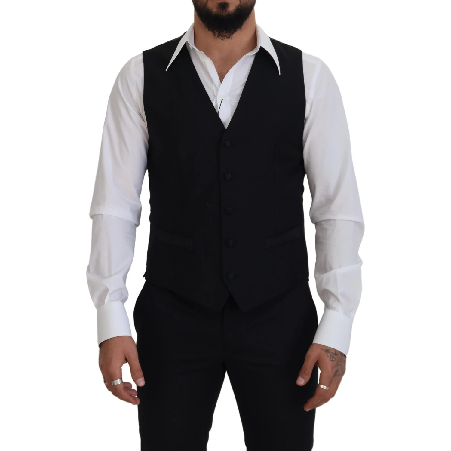 Black Virgin Wool Waistcoat Formal Dress Vest