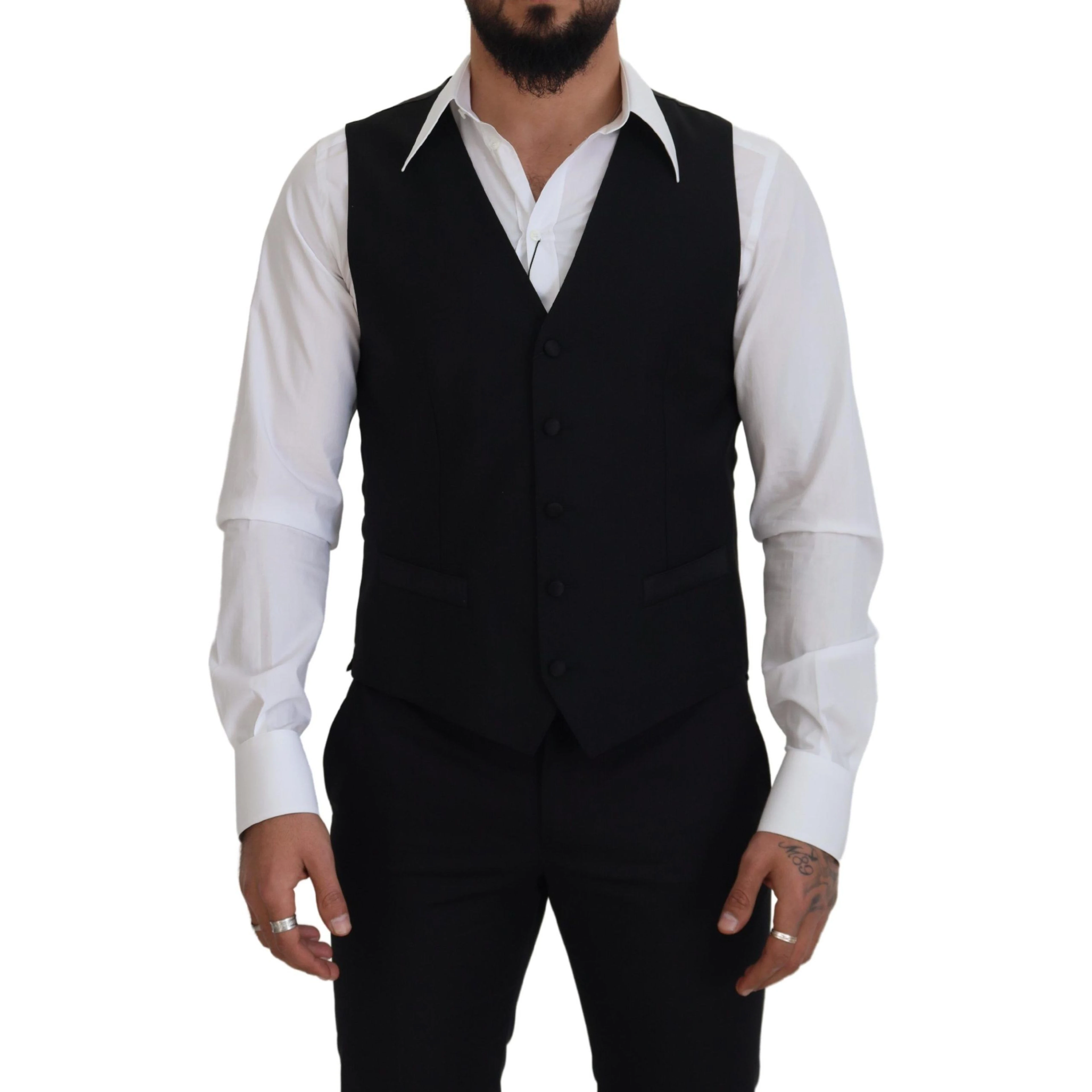 Black Virgin Wool Waistcoat Formal Dress Vest