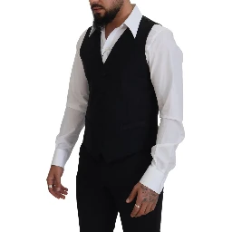 Black Virgin Wool Waistcoat Formal Dress Vest