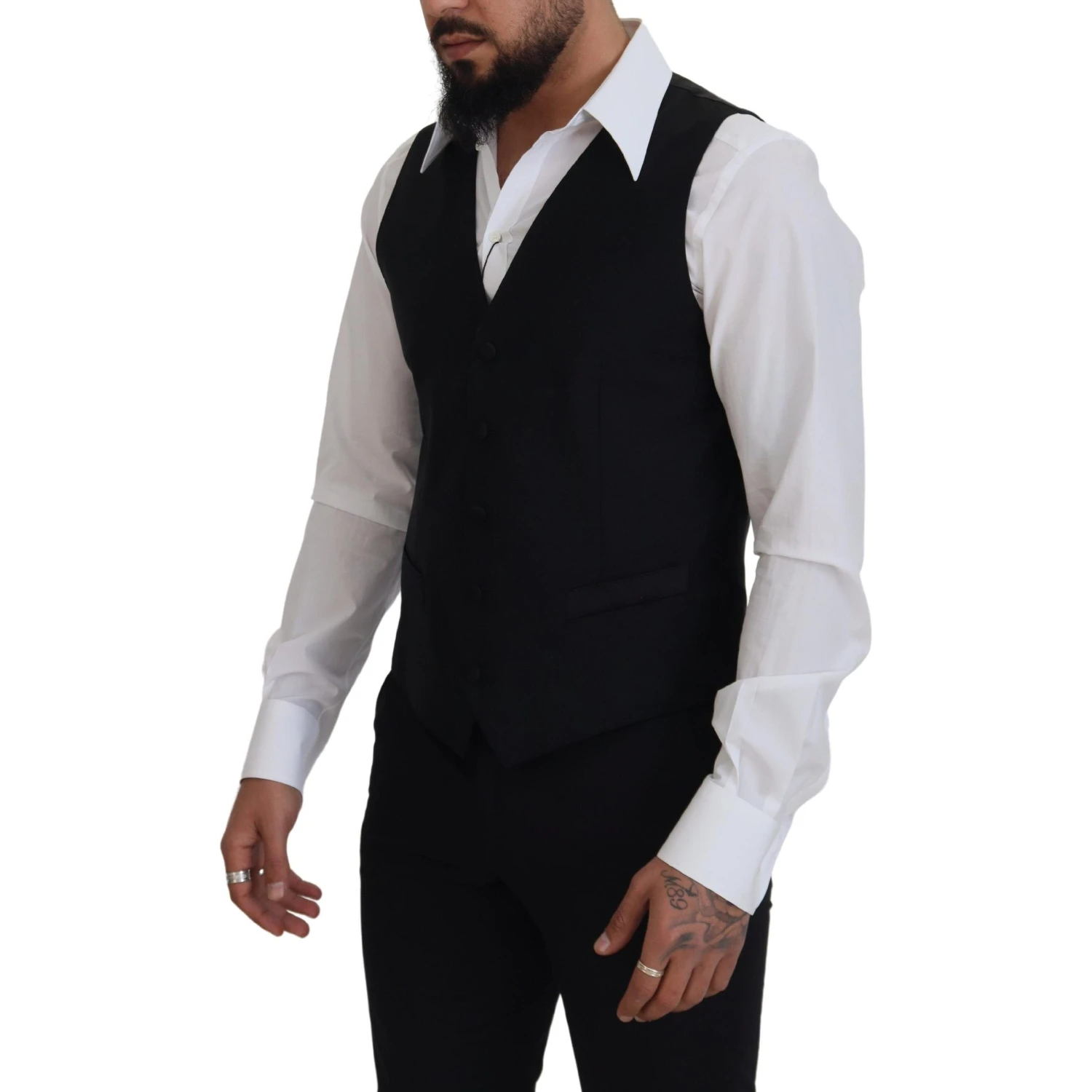 Black Virgin Wool Waistcoat Formal Dress Vest