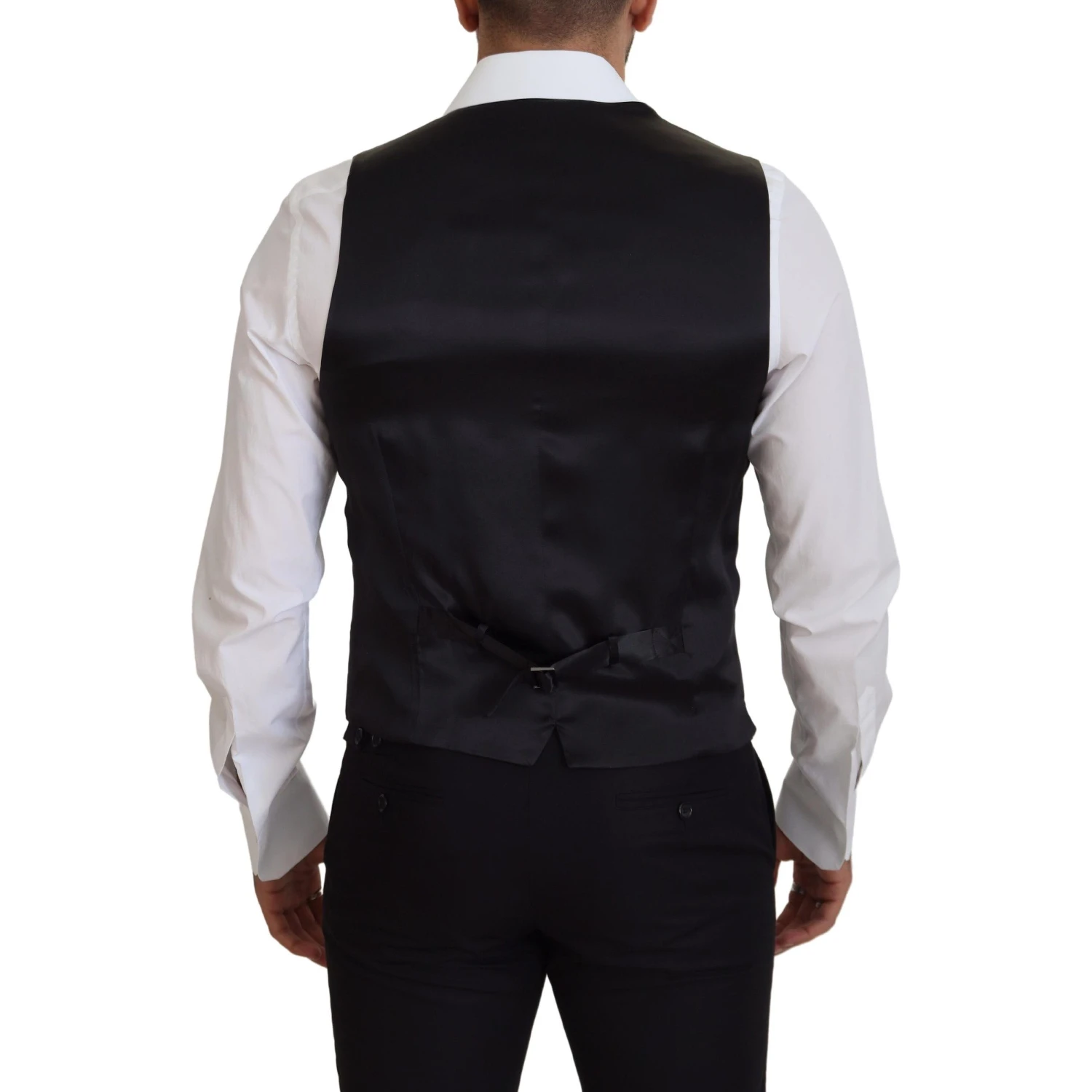 Black Virgin Wool Waistcoat Formal Dress Vest