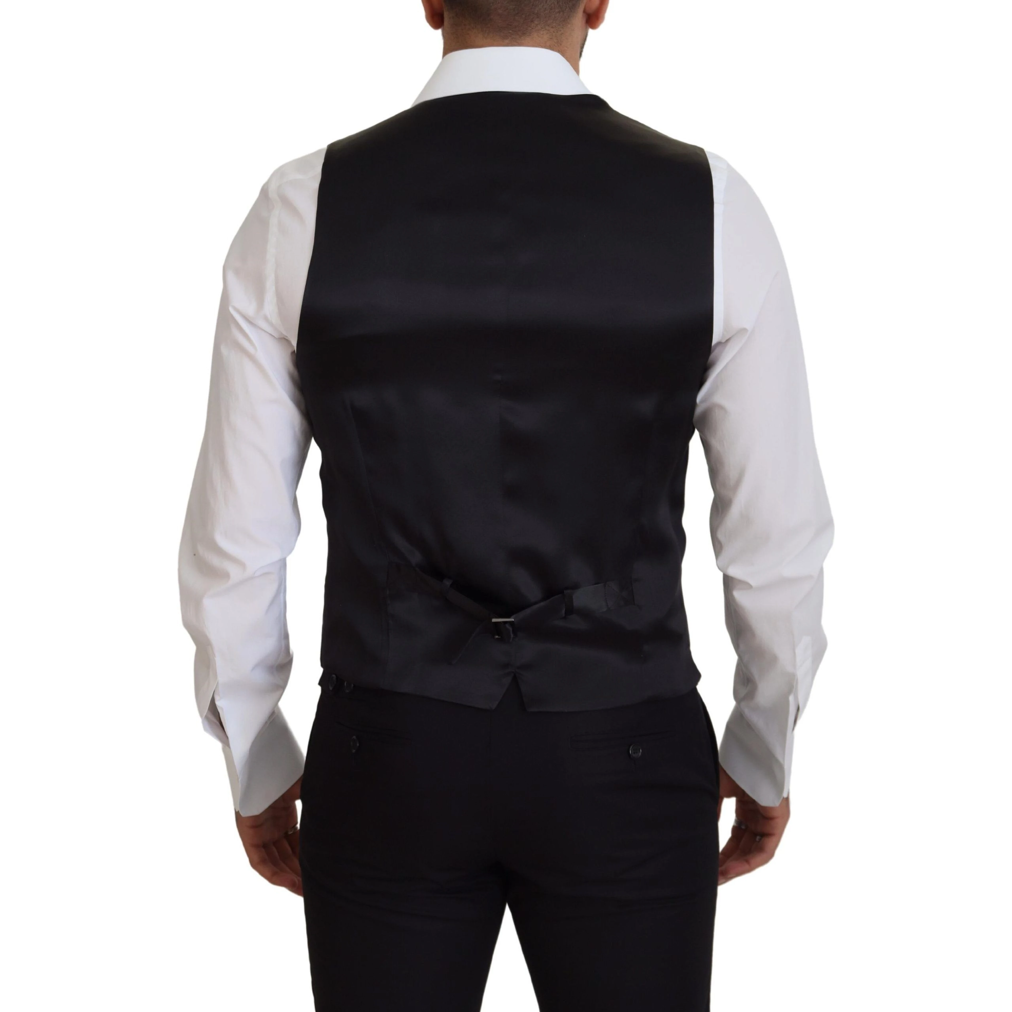 Black Virgin Wool Waistcoat Formal Dress Vest