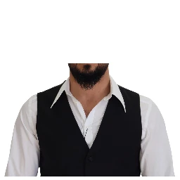 Black Virgin Wool Waistcoat Formal Dress Vest