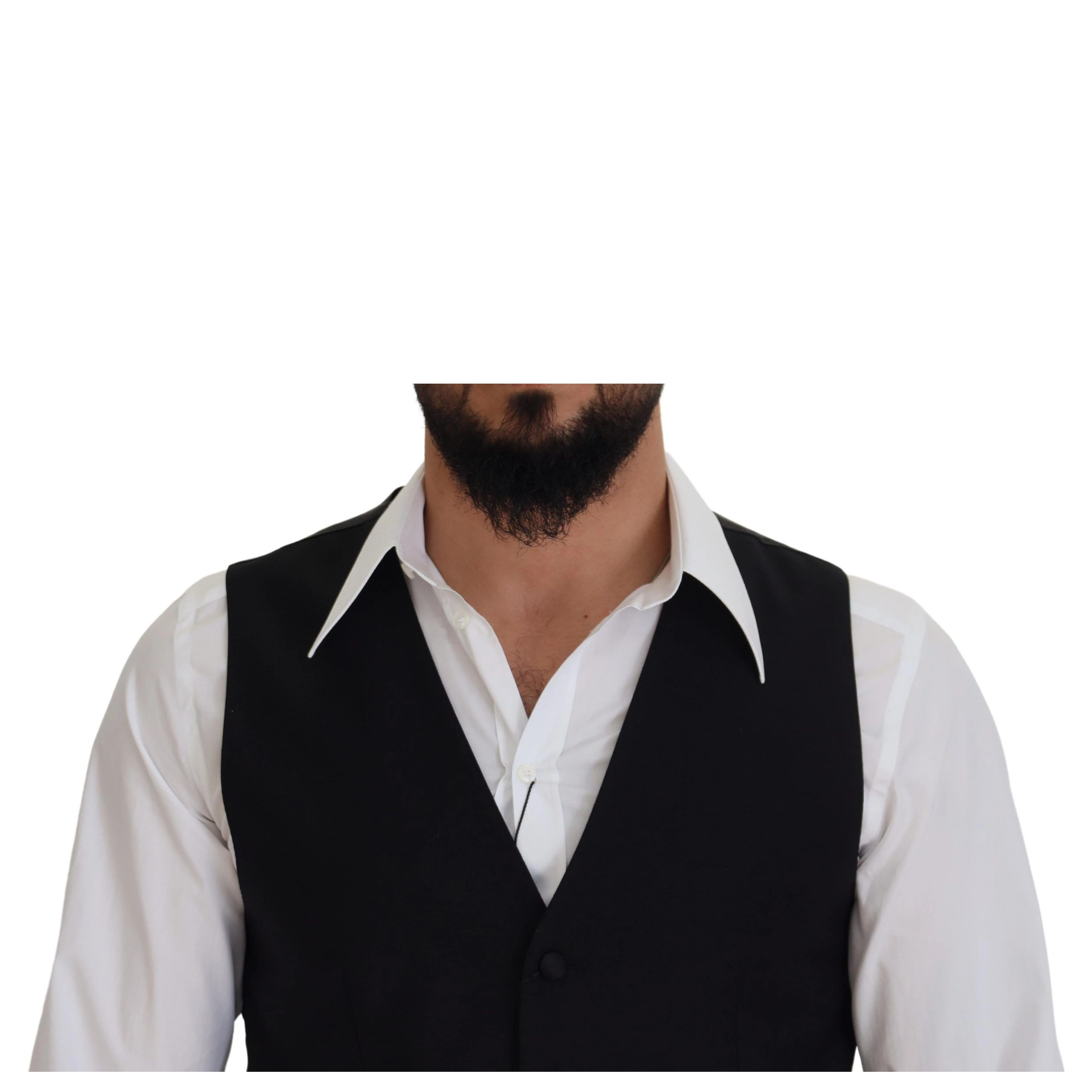 Black Virgin Wool Waistcoat Formal Dress Vest
