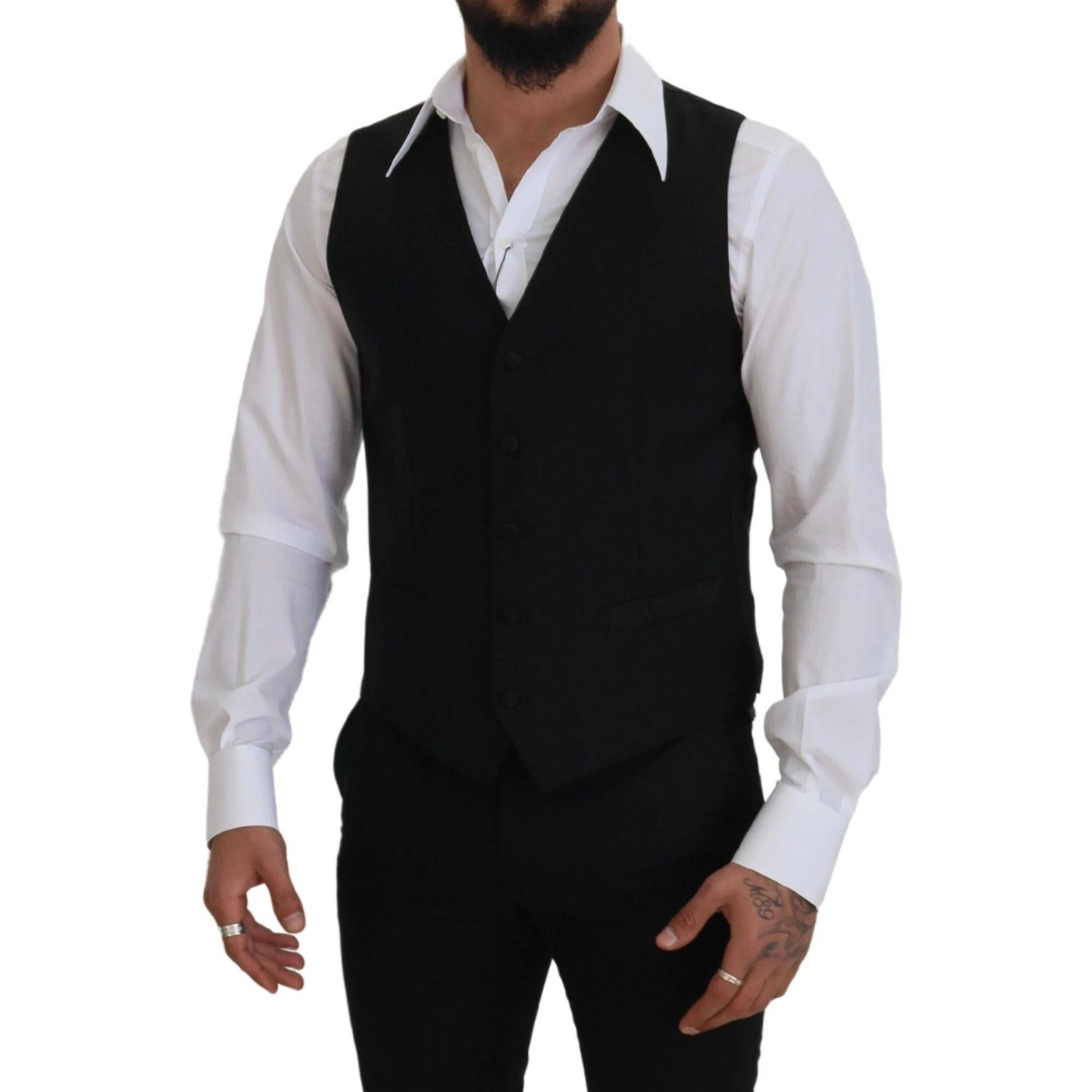 Black Virgin Wool Waistcoat Formal Dress Vest