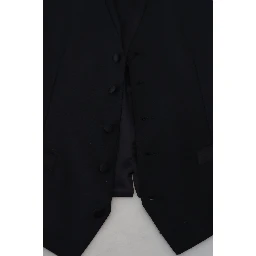 Black Virgin Wool Waistcoat Formal Dress Vest