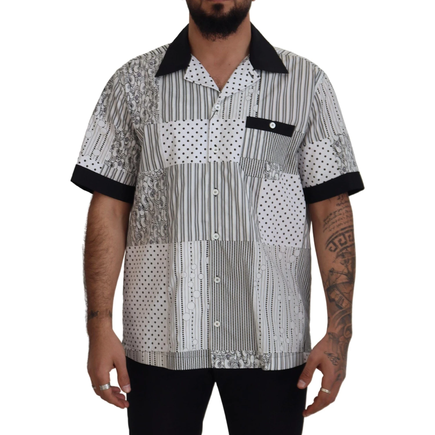 White Black Patterned Button Down Shirt