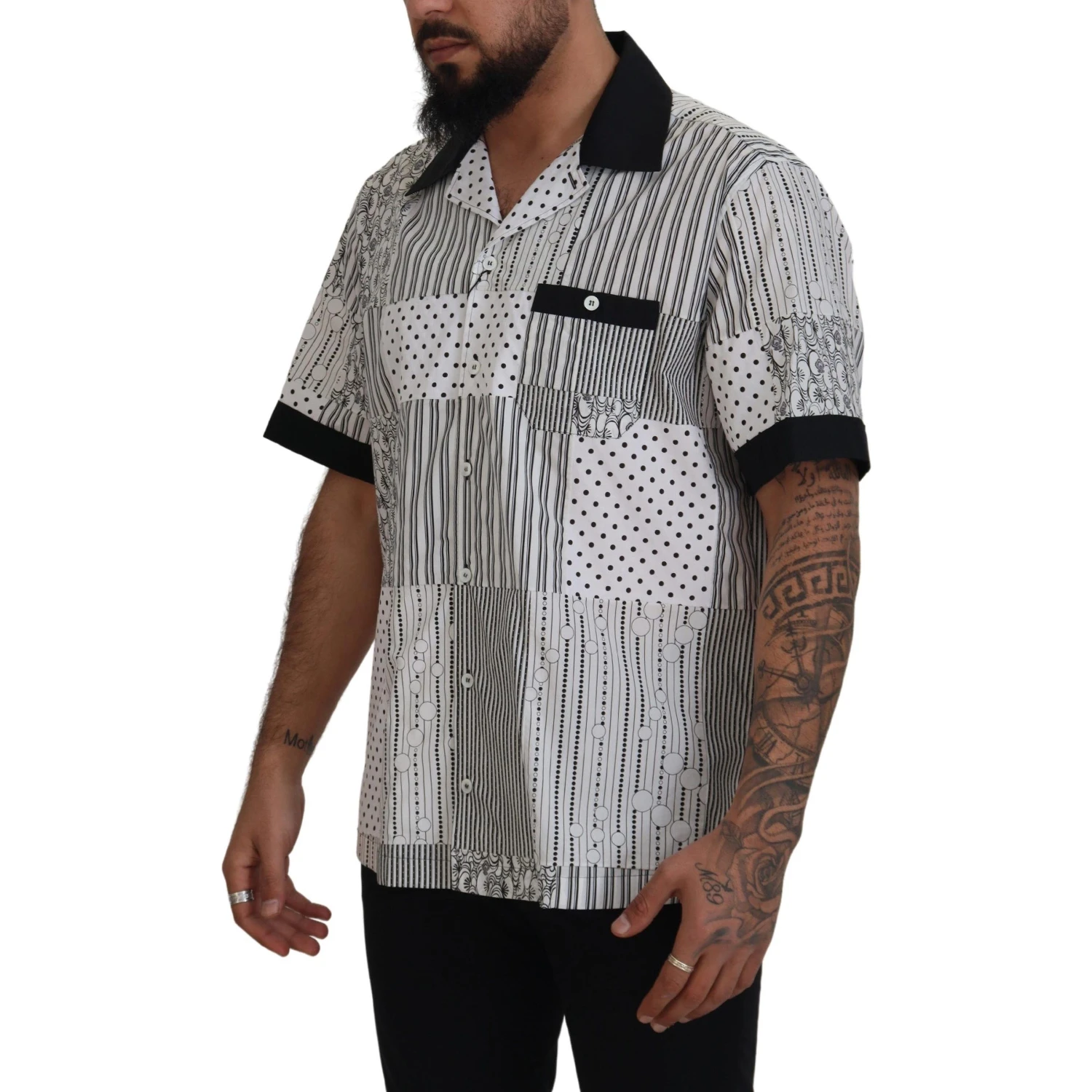 White Black Patterned Button Down Shirt