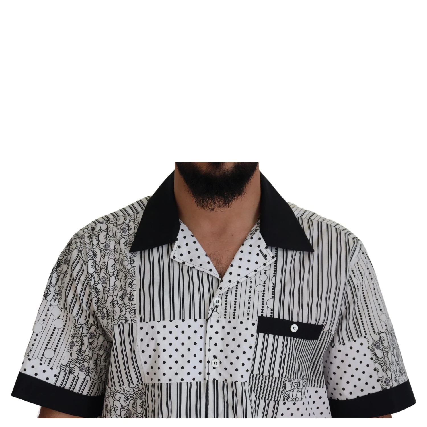 White Black Patterned Button Down Shirt