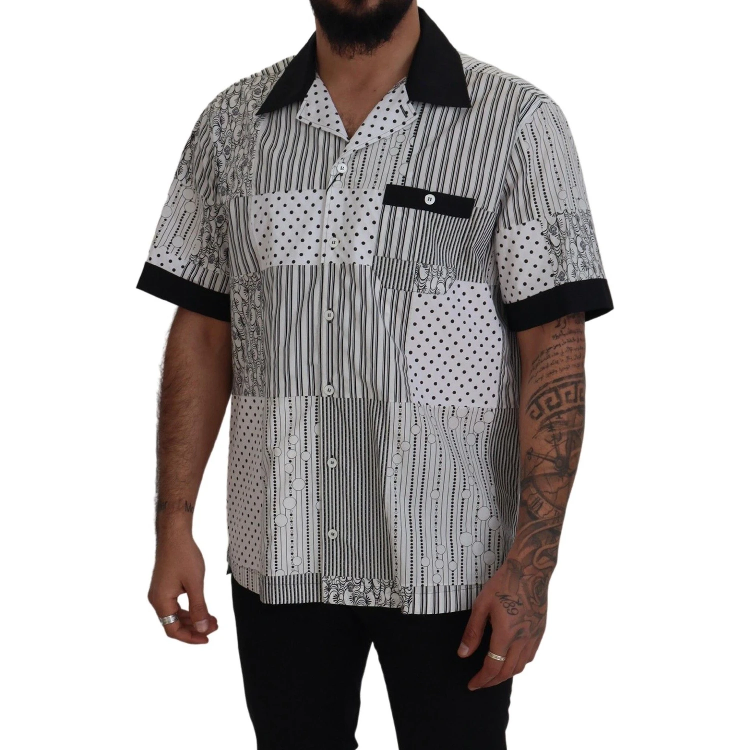 White Black Patterned Button Down Shirt