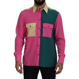 Multicolor Patchwork Silk Button Down Shirt