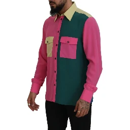 Multicolor Patchwork Silk Button Down Shirt