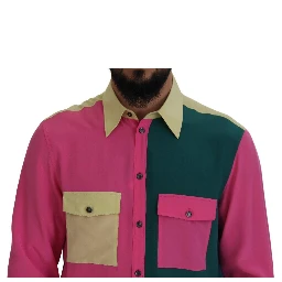 Multicolor Patchwork Silk Button Down Shirt