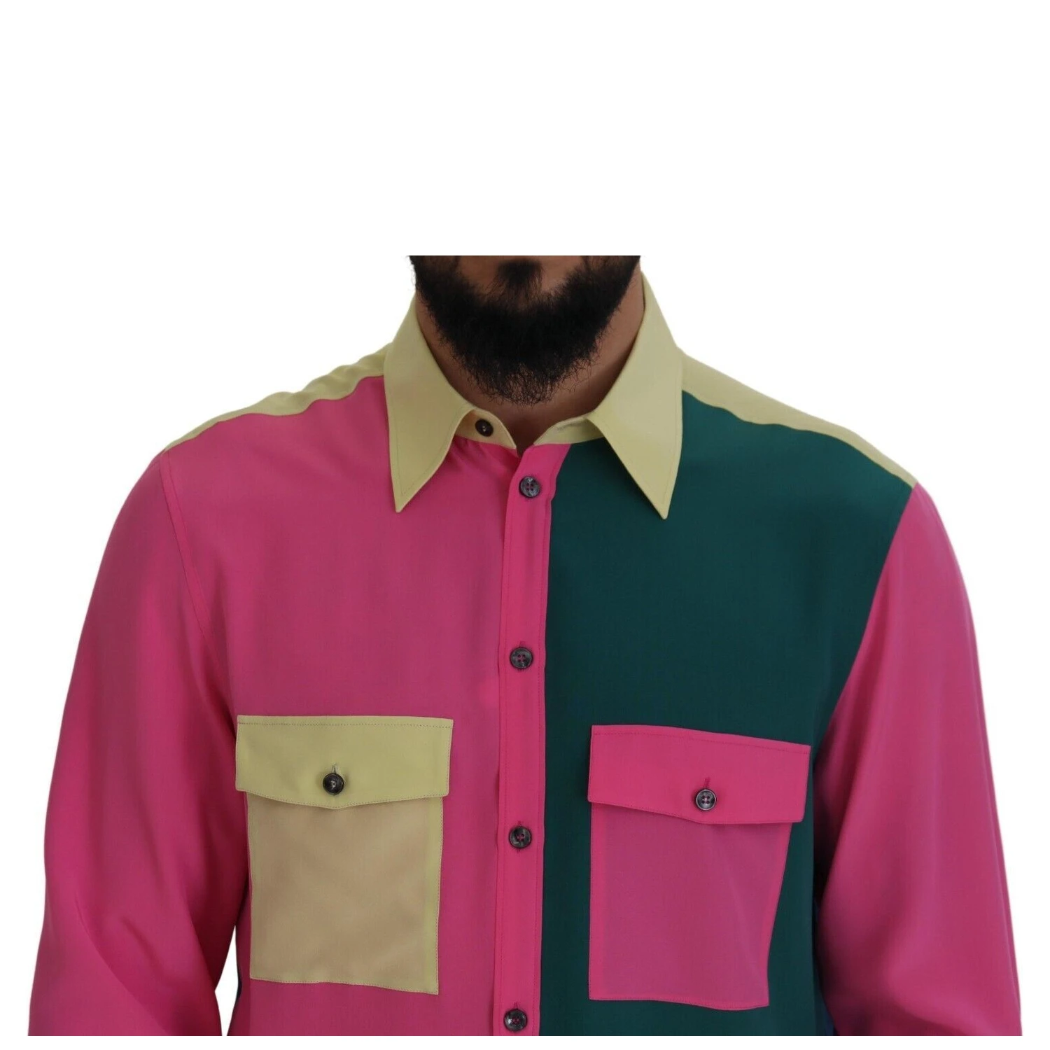 Multicolor Patchwork Silk Button Down Shirt