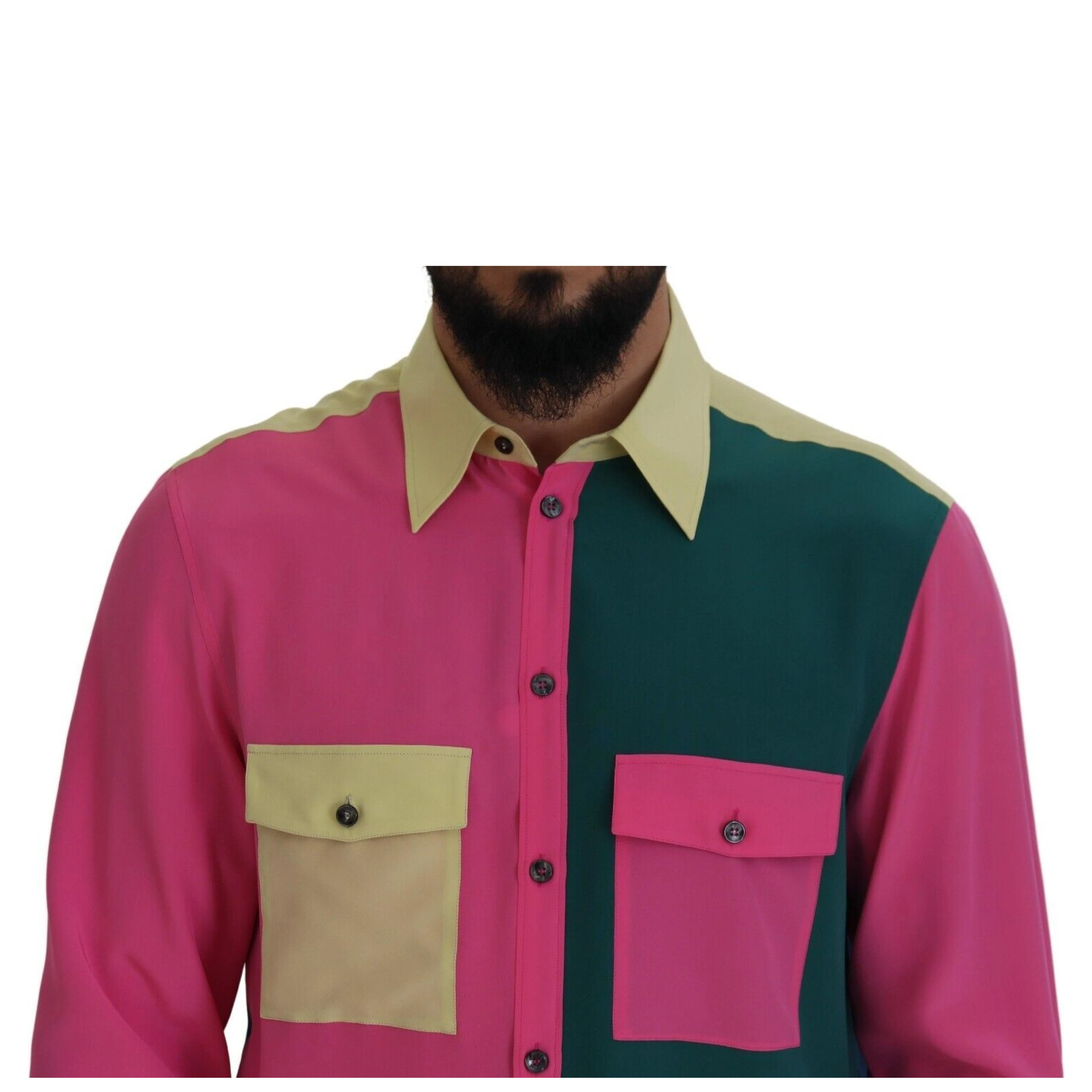 Multicolor Patchwork Silk Button Down Shirt