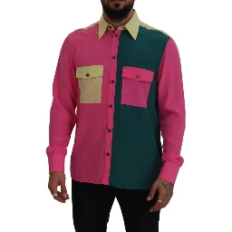 Multicolor Patchwork Silk Button Down Shirt