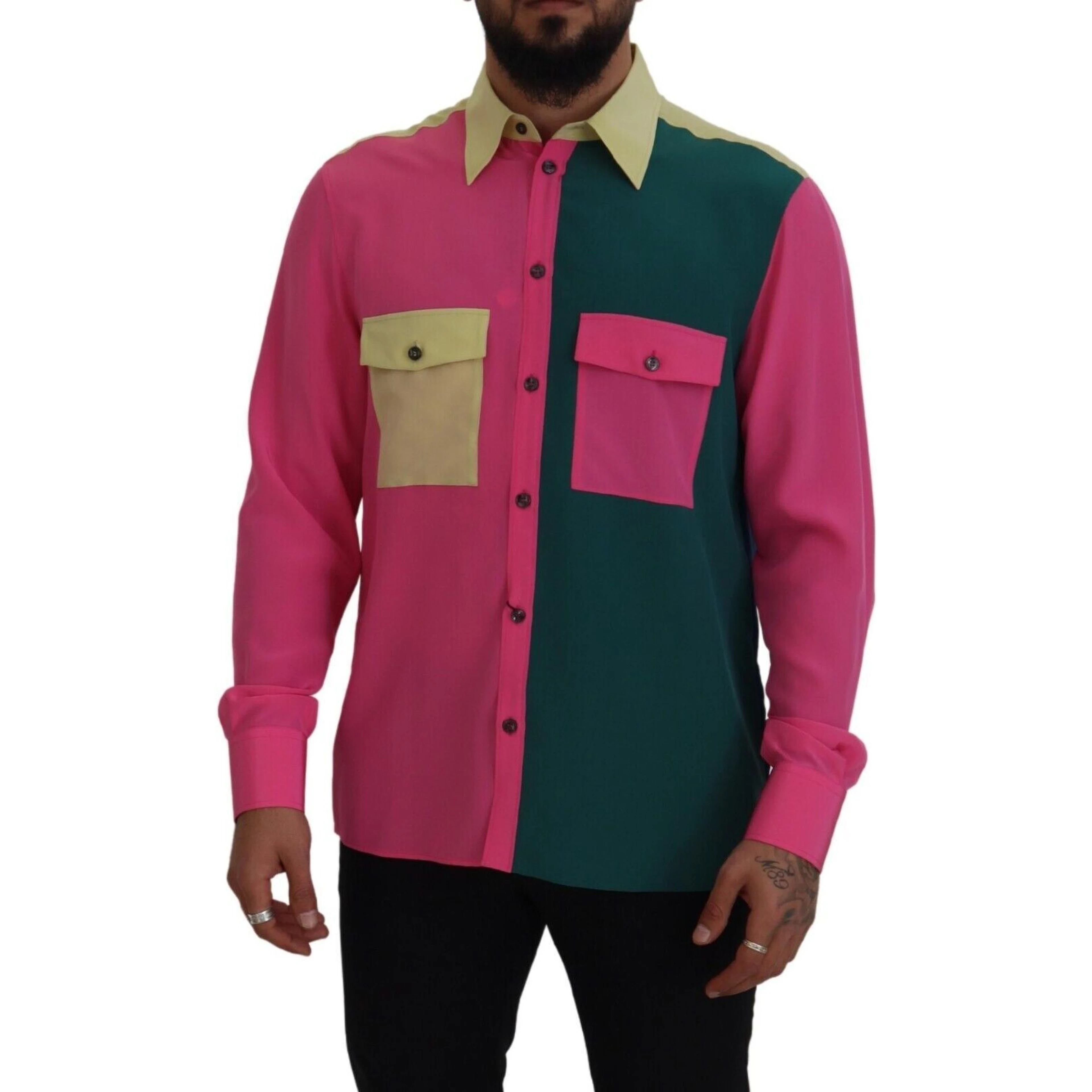 Multicolor Patchwork Silk Button Down Shirt