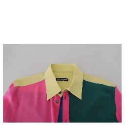 Multicolor Patchwork Silk Button Down Shirt