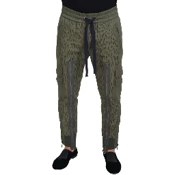 Green Striped Cargo Zipper Leg Men Trouser Pants