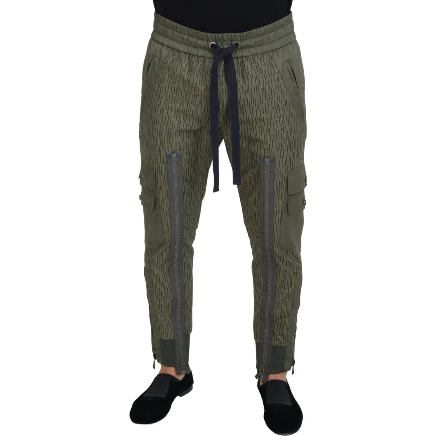 Green Striped Cargo Zipper Leg Men Trouser Pants