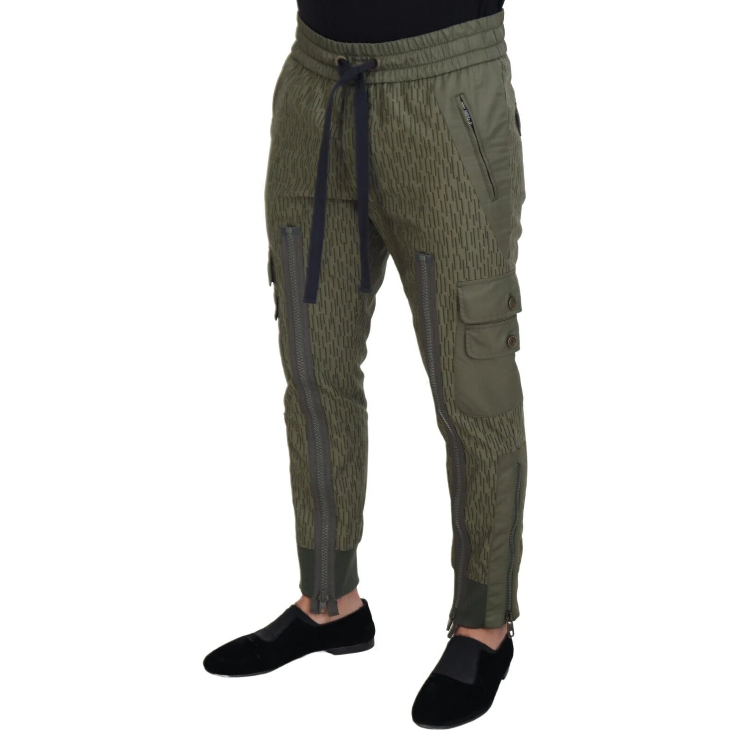 Green Striped Cargo Zipper Leg Men Trouser Pants