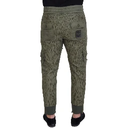 Green Striped Cargo Zipper Leg Men Trouser Pants
