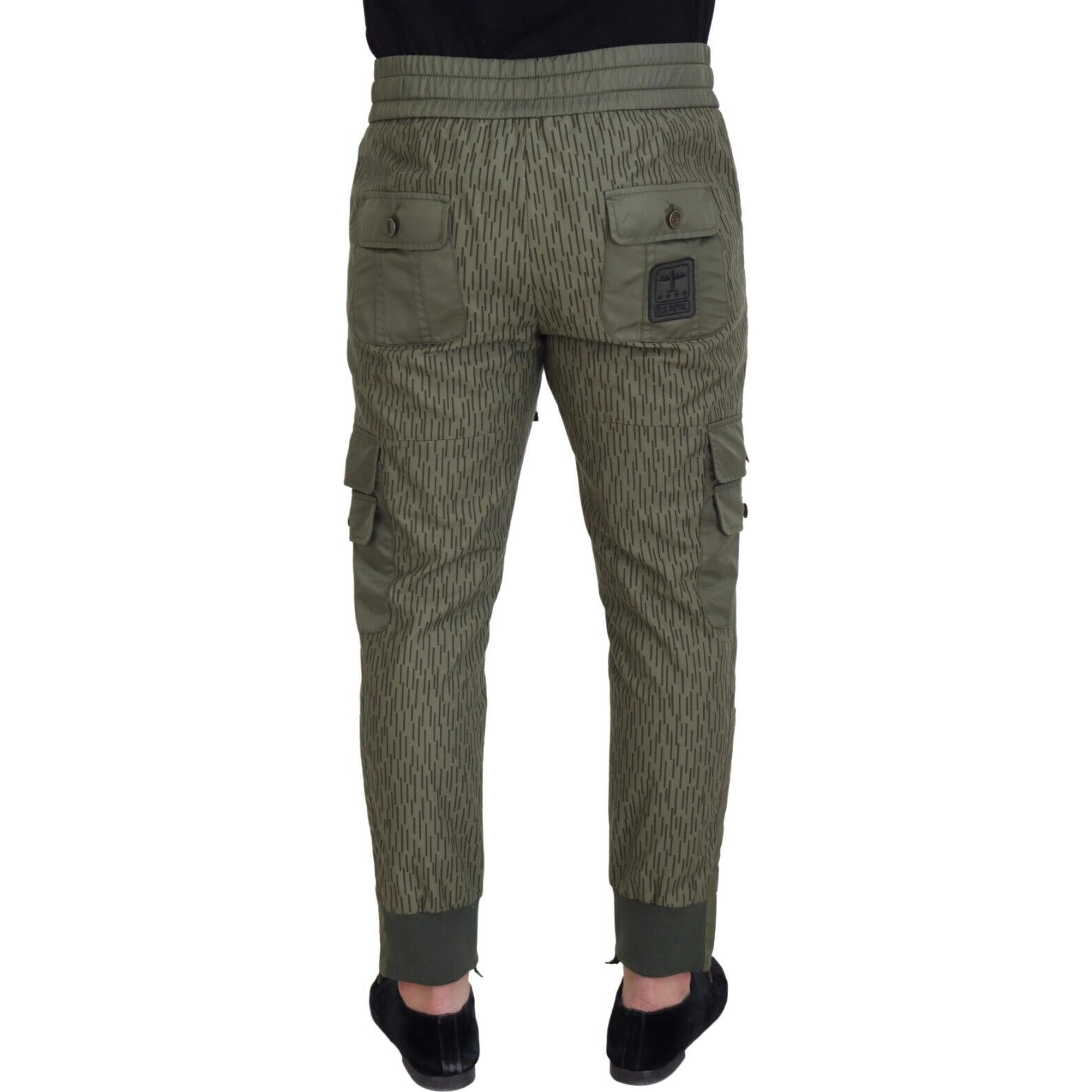 Green Striped Cargo Zipper Leg Men Trouser Pants