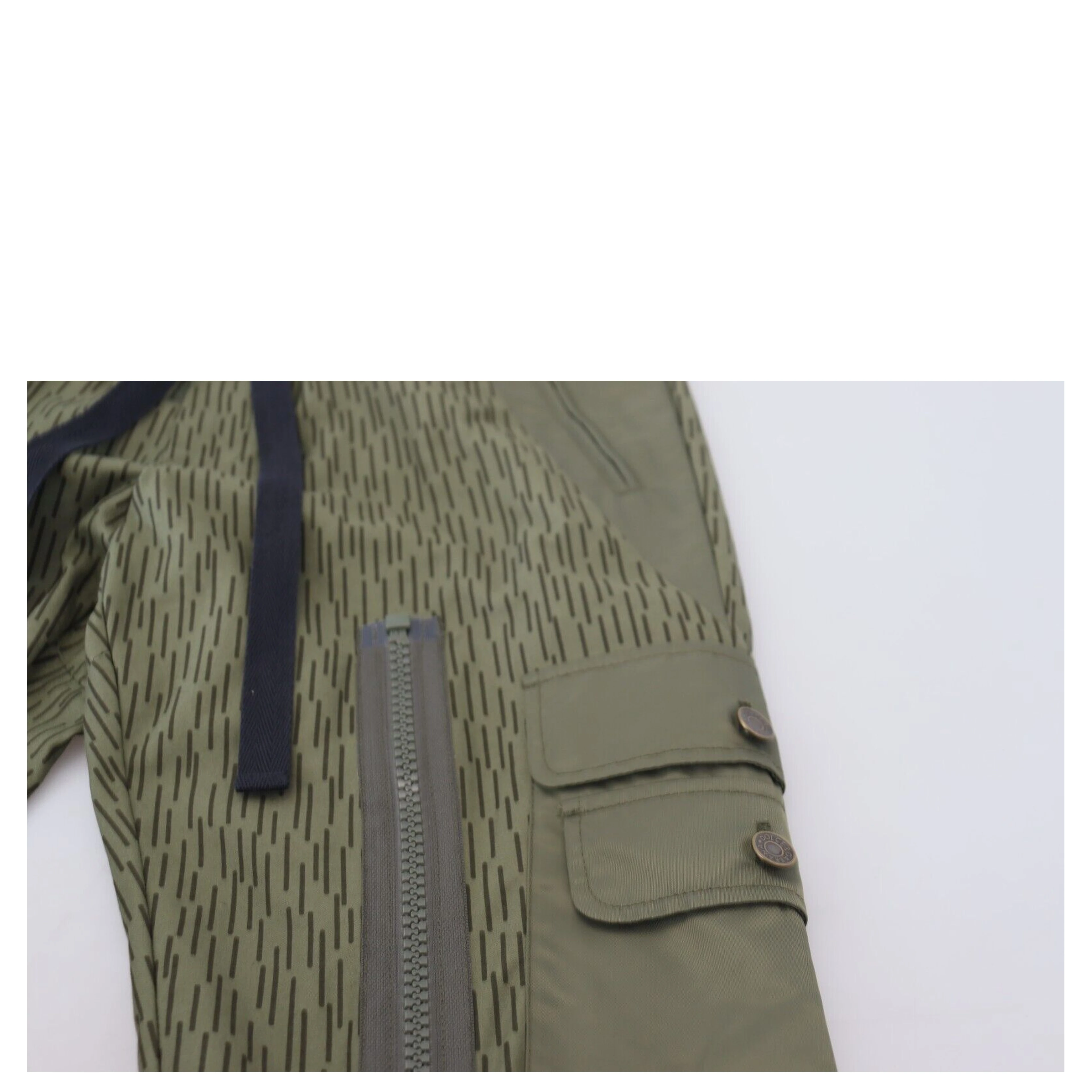 Green Striped Cargo Zipper Leg Men Trouser Pants