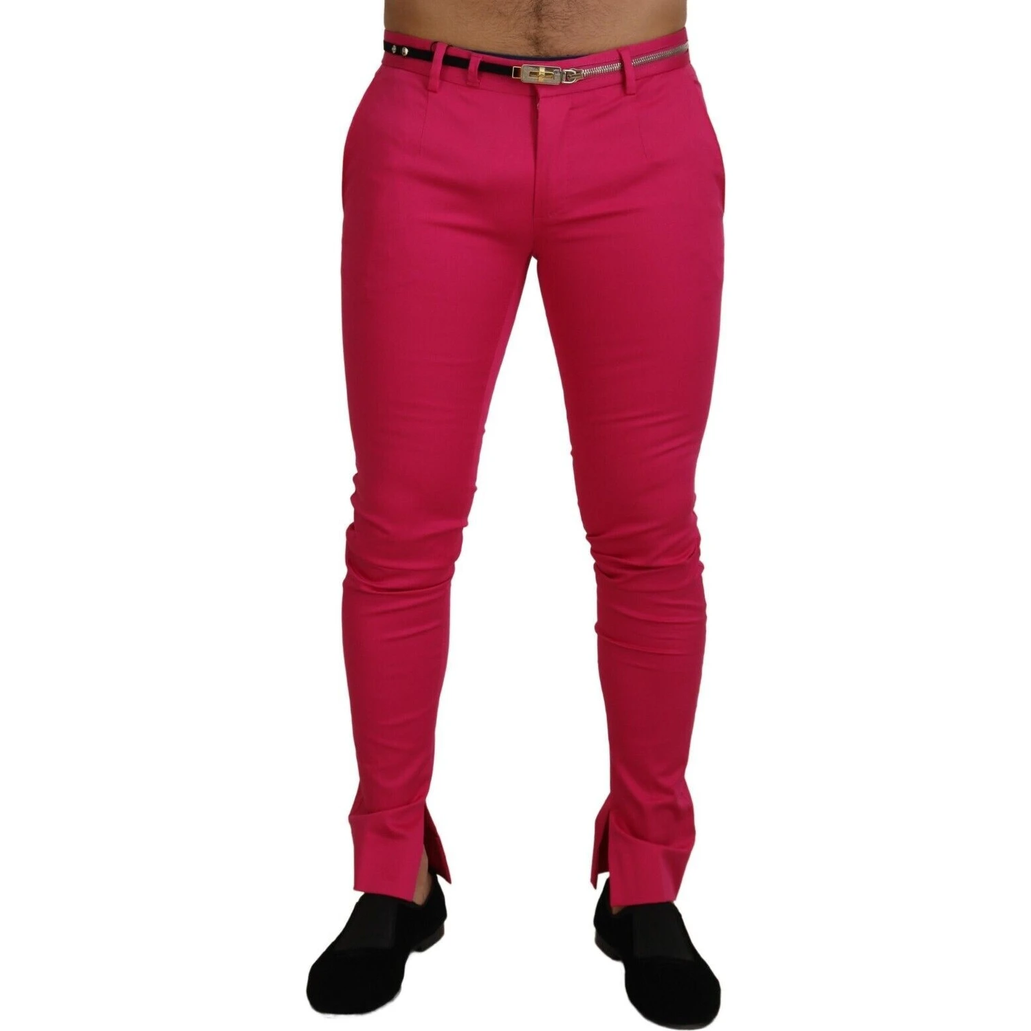 Pink Zipper Buckle Waist Trousers Pants